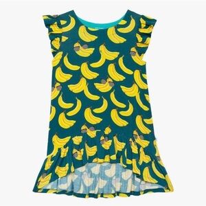 NWT Posh Peanut Big Girls Banana Print Hi-Low Ruffle Dress in Aqua & Yellow 8